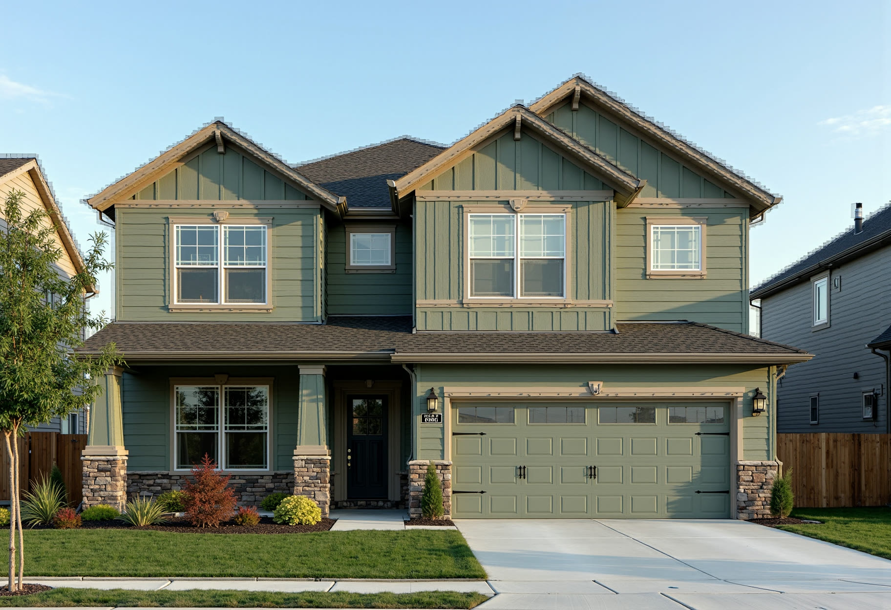 West elevation, fiber cement lap